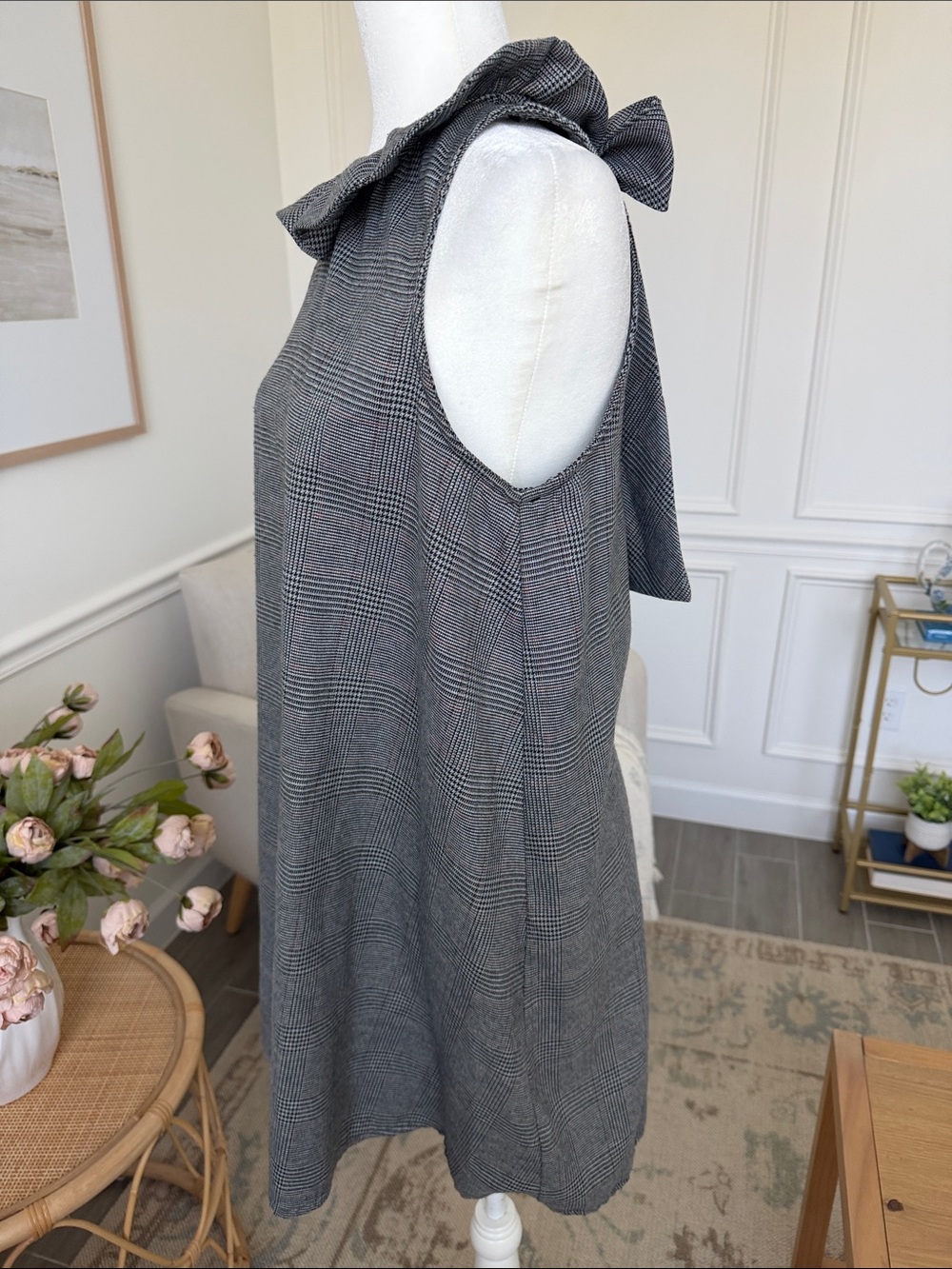 DO+BE Tuckernuck Blythe Dress Gray Plaid Bow Back Swing Mini  Size M - Picture 10 of 16
